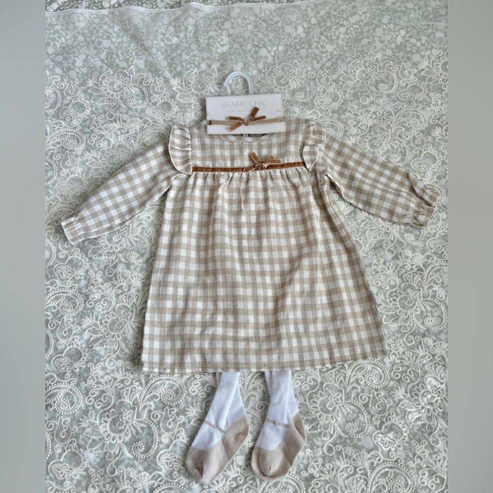 12-18MONTHS Shabby Chic gingham dress with stockings